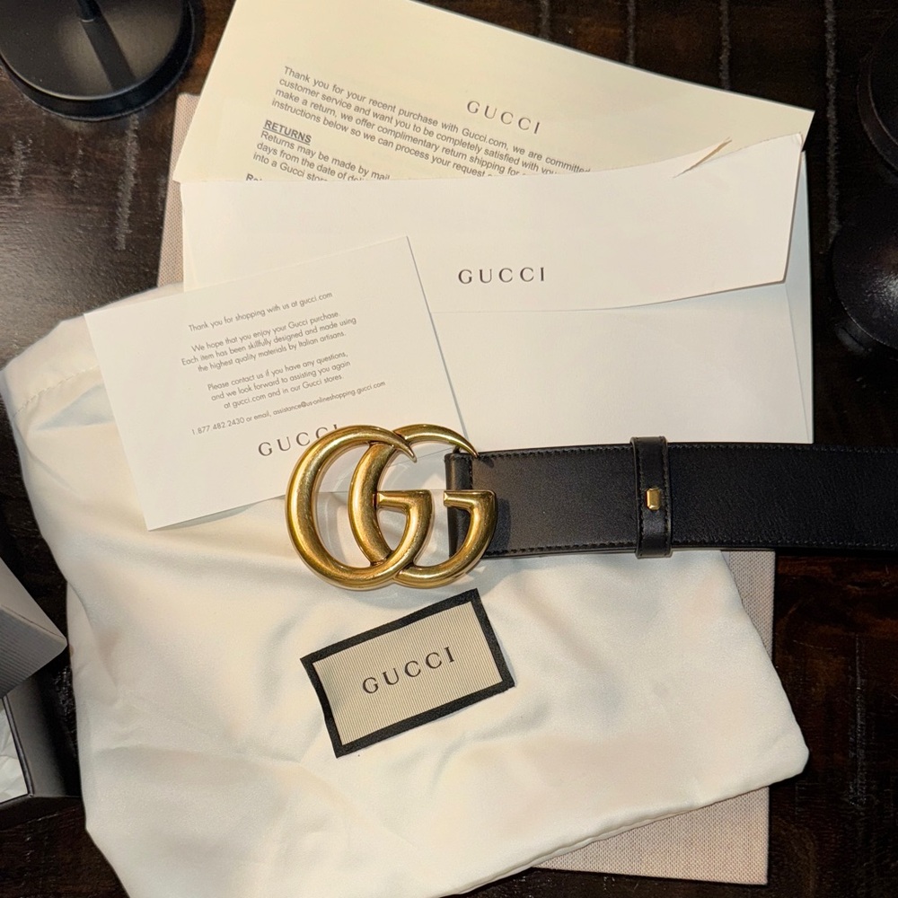 Gucci Black Belt with Gold Double G Buckle